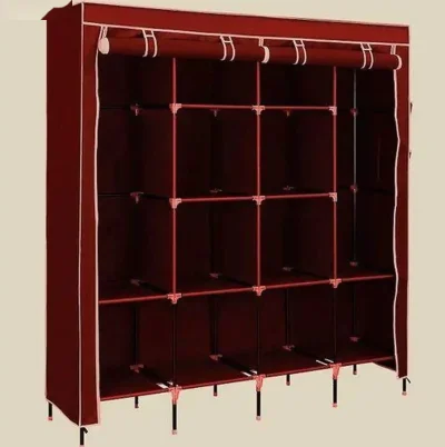 Складной шкаф Каркасный Тканевый Storage Wardrobe для одежды, бордовый — миниатюра 3