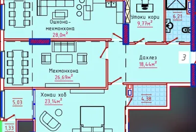 2-комн. квартира, 3 этаж, 123 м², 82мкр. ЖК “82 Towers”