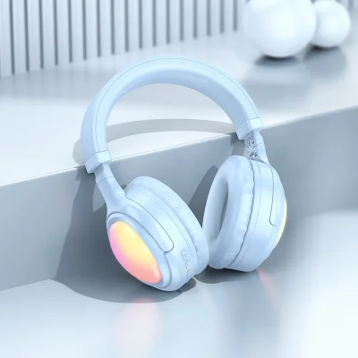 Беспроводные наушники Hoco W48 RGB с подсветкой синий