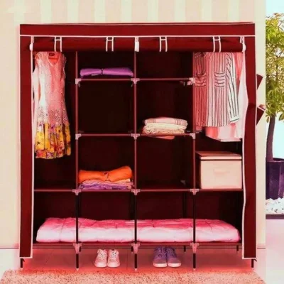 Складной шкаф Каркасный Тканевый Storage Wardrobe для одежды, бордовый — миниатюра 2