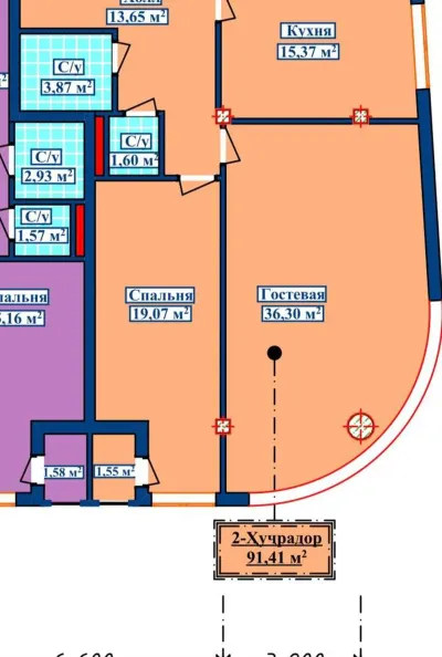 2-комн. квартира, 9 этаж, 91 м², И Сомони