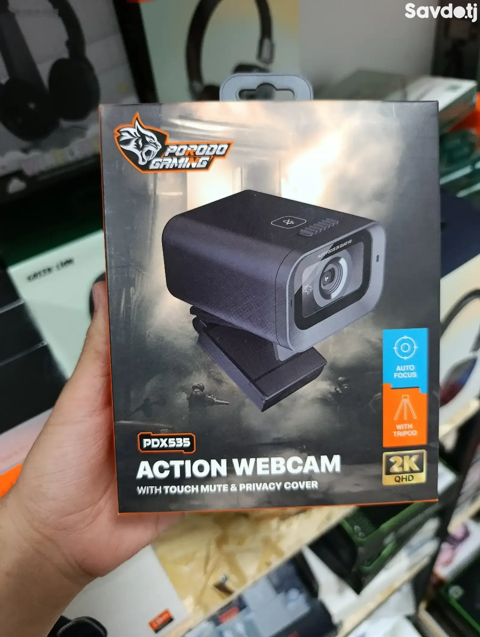 Веб-камера РPorodo Gaming 2K 30fps c автофокусом, встроенным микрофоном и штатив