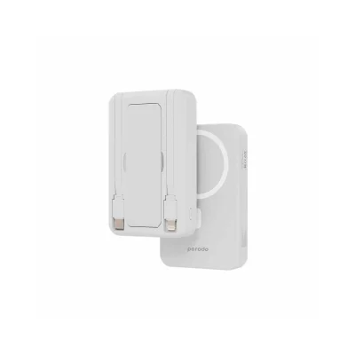 Повербанк Porodo 10000 mAh Magsafe Powerbank Attach with Type C and Lightning Cable белый
