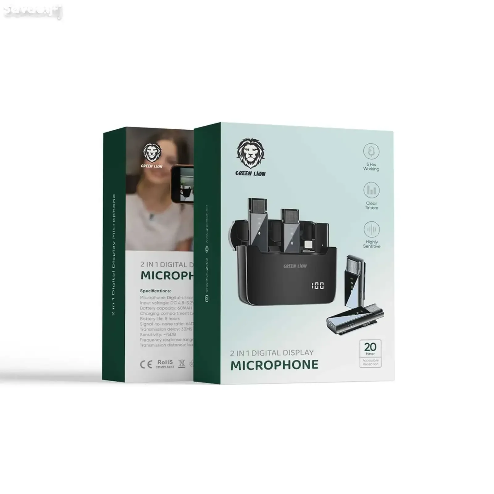 Беспроводной микрофон Green Lion 2 IN 1 Microphone Digital Display черный