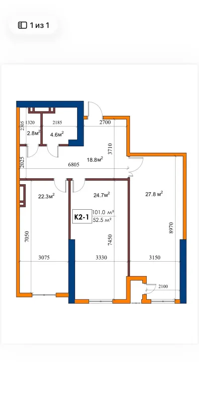 2-комн. квартира, 6 этаж, 101 м², шохмансур