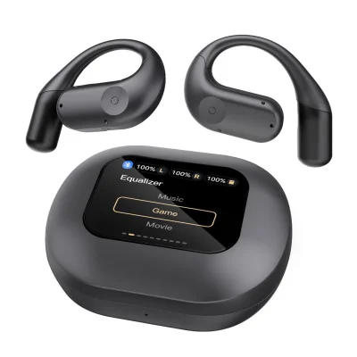Беспроводные наушники Powerology Open-Ear Air Conduction ENC TWS Earbuds and Charging Case with Display 60mAh8, черный