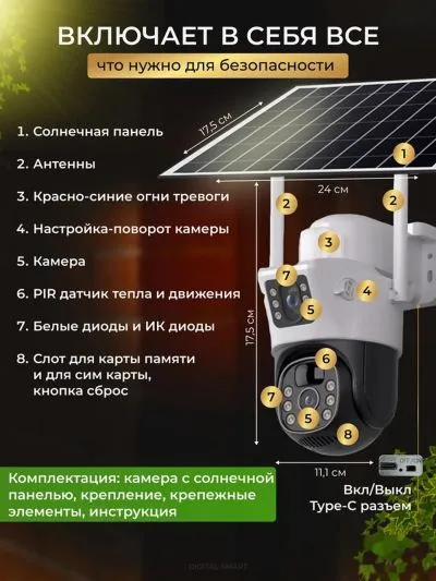 Камера видеонаблюдения уличная 4G с сим картой / IP видеокамера для дома