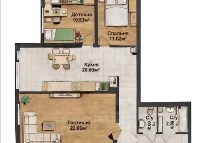2-комн. квартира, 15 этаж, 99 м², Сомони