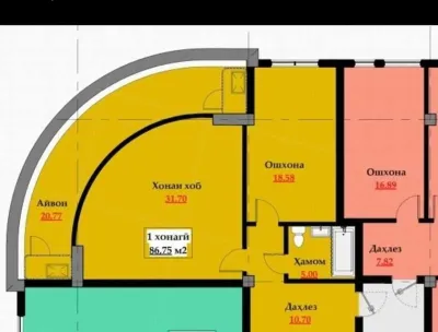 2-комн. квартира, 13 этаж, 87 м², Сино