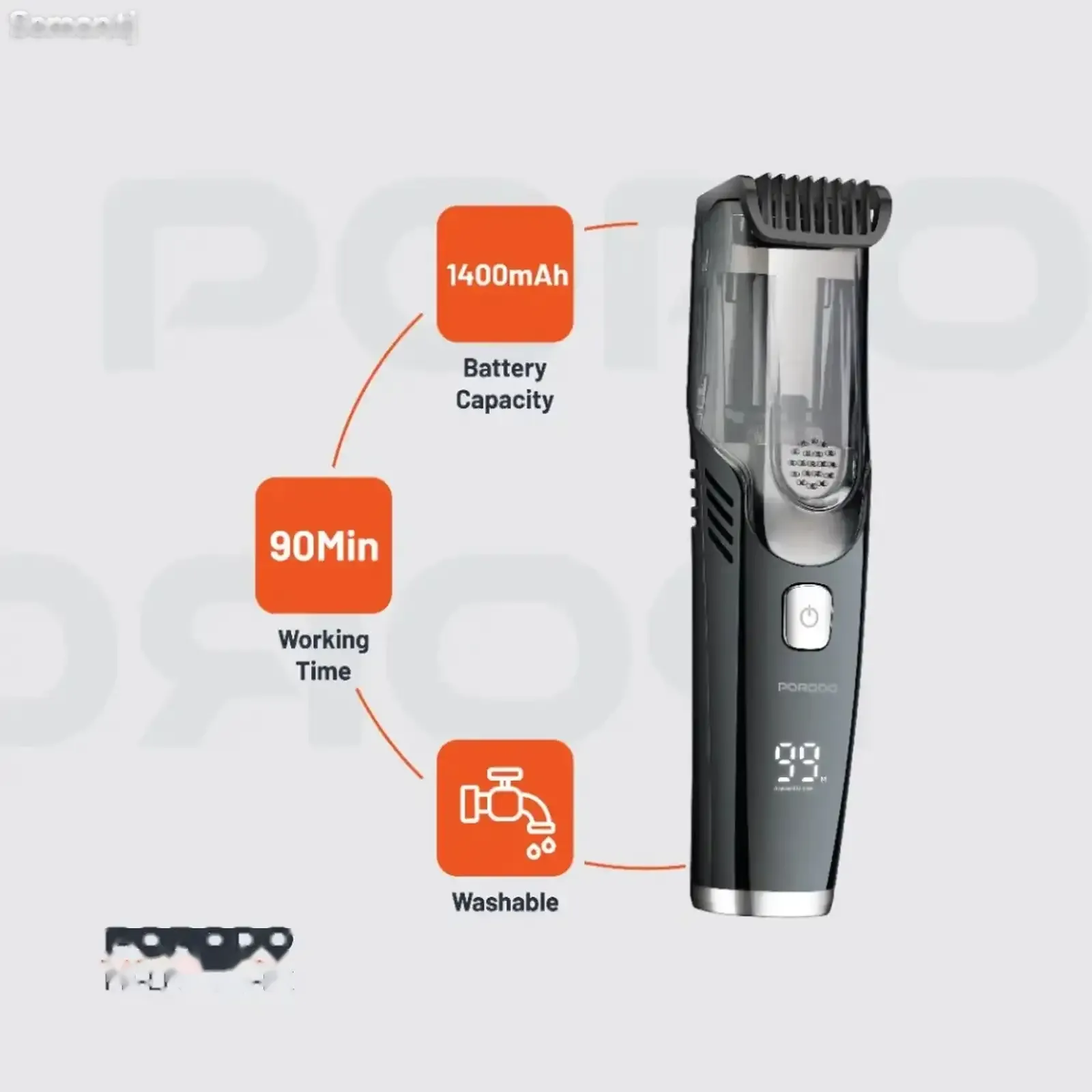 Машинка для стрижки Porodo Lifetsyle Waterproof Dual Rechargeable Vacuum Trimmer
