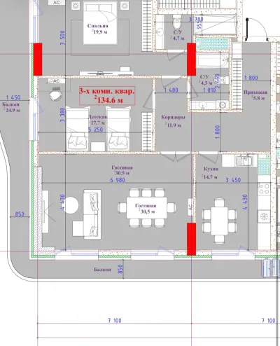 3-комн. квартира, 10 этаж, 135 м², Оперка ЖК «Симфония»