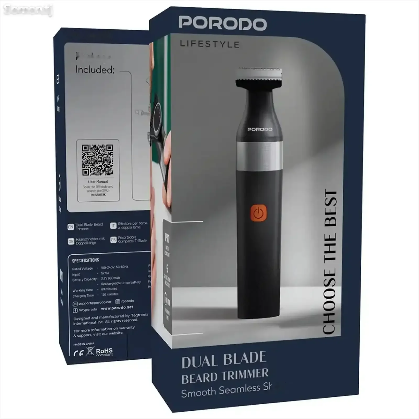Триммер Porodo LifeStyle Rechargeable Dual- Blade Trimmer
