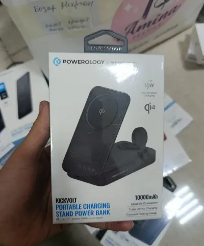 Зарядная станция с аккумулятором 10000 мAh Powerology Kickvolt Qi2 3 In 1 Magsaf