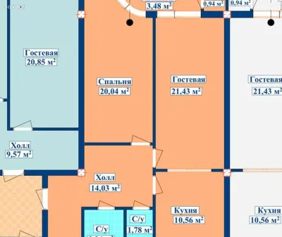 2-комн. квартира, 14 этаж, 72 м², И. Сомони