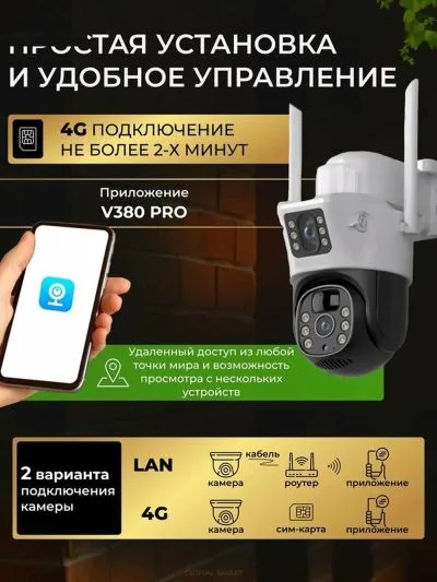 Камера видеонаблюдения уличная 4G с сим картой / IP видеокамера для дома
