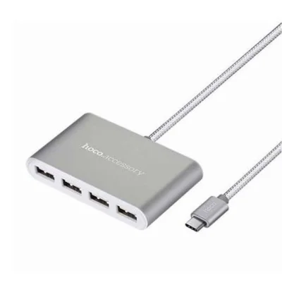 USB хаб Hoco HB3 Type C to 4USB Silver серый