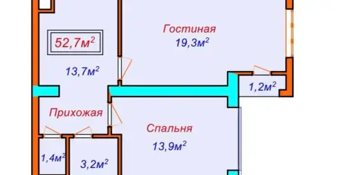 1-комн. квартира, 14 этаж, 53 м², Шохмансур