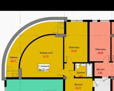 2-комн. квартира, 13 этаж, 87 м², Сино