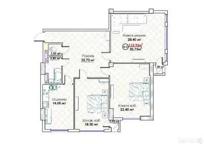 2-комн. квартира, 14 этаж, 116 м², И. Сомони