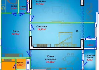 2-комн. квартира, 8 этаж, 123 м², Исмоили Сомони