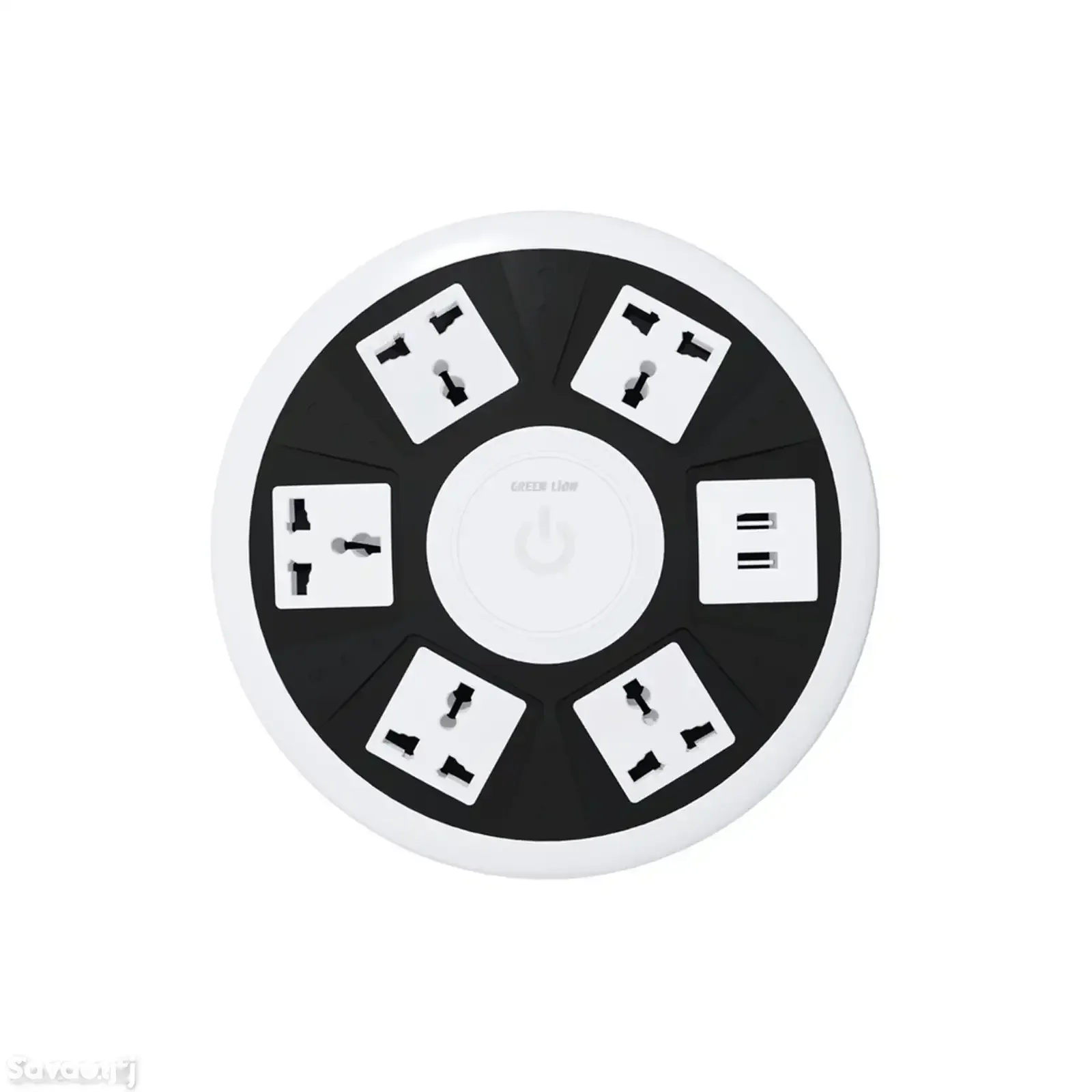 Розетка Green Lion 7 в 1 Power Socket 5AC Universal Outlet + 2USB белый