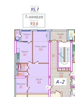 1-комн. квартира, 18 этаж, 96 м², Шохмансур