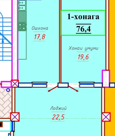 1-комн. квартира, 15 этаж, 76 м², И Сомони
