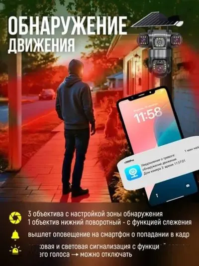 Камера видеонаблюдения с 3 объективами для дома