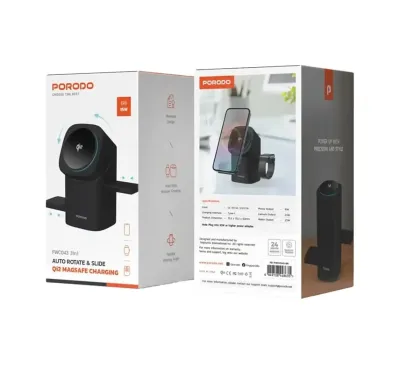 Зарядная станция Porodo 3-in-1 Auto Rotation Wireless Charger