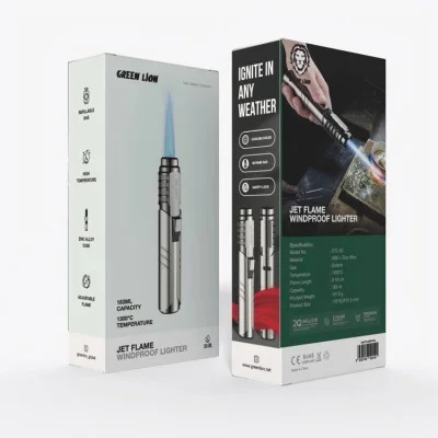 Ветрозащитная зажигалка Green Lion Jet Flame   Windproof Lighter - Серый