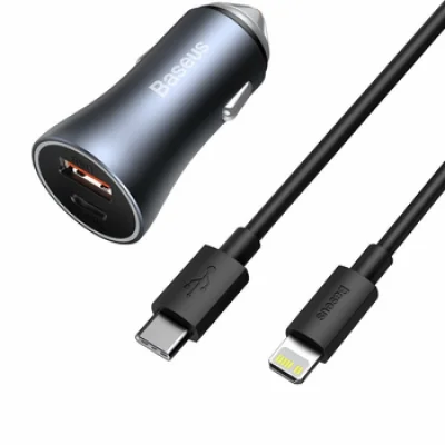 Автомобильное зарядное устройство Baseus Golden Contactor Pro Dual Car Charger U+C 40W (With Cable Type-C/ iP 1m)
