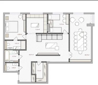 3-комн. квартира, 10 этаж, 133 м², Исмоили сомони