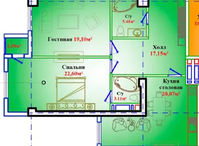 2-комн. квартира, 8 этаж, 92 м², Сомони