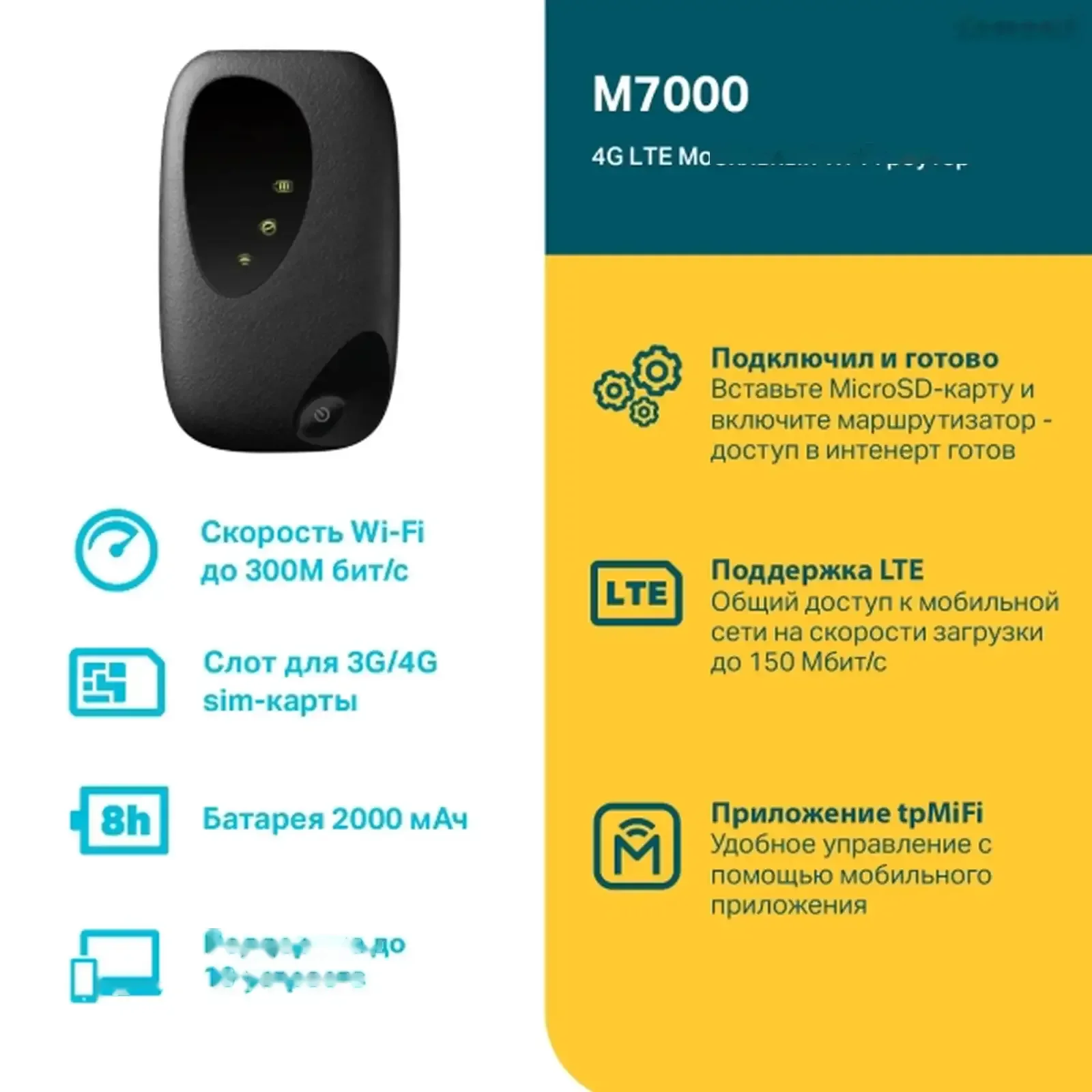Карманный Wi-Fi роутер TP-LINK M7000 черный