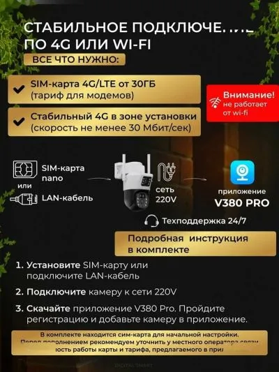 Камера видеонаблюдения уличная 4G с сим картой / IP видеокамера для дома