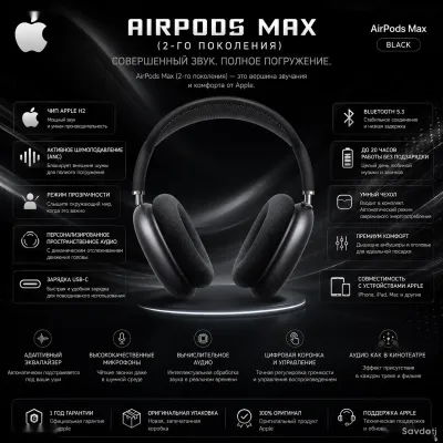 Наушники Apple AirPods Max, 2-го поколения, Wireless Over-Ear USB-C Black