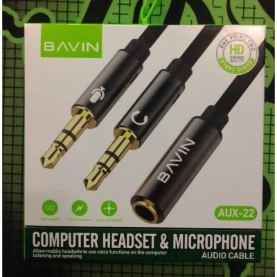 Переходник аудио сплитер Bavin AUX-22 2 jack 3,5 (F) ( микрофон+наушники) - jack 3,5 (M)