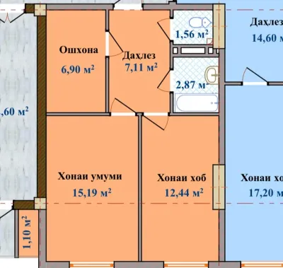 2-комн. квартира, 12 этаж, 47 м², Гардиши Ленинград