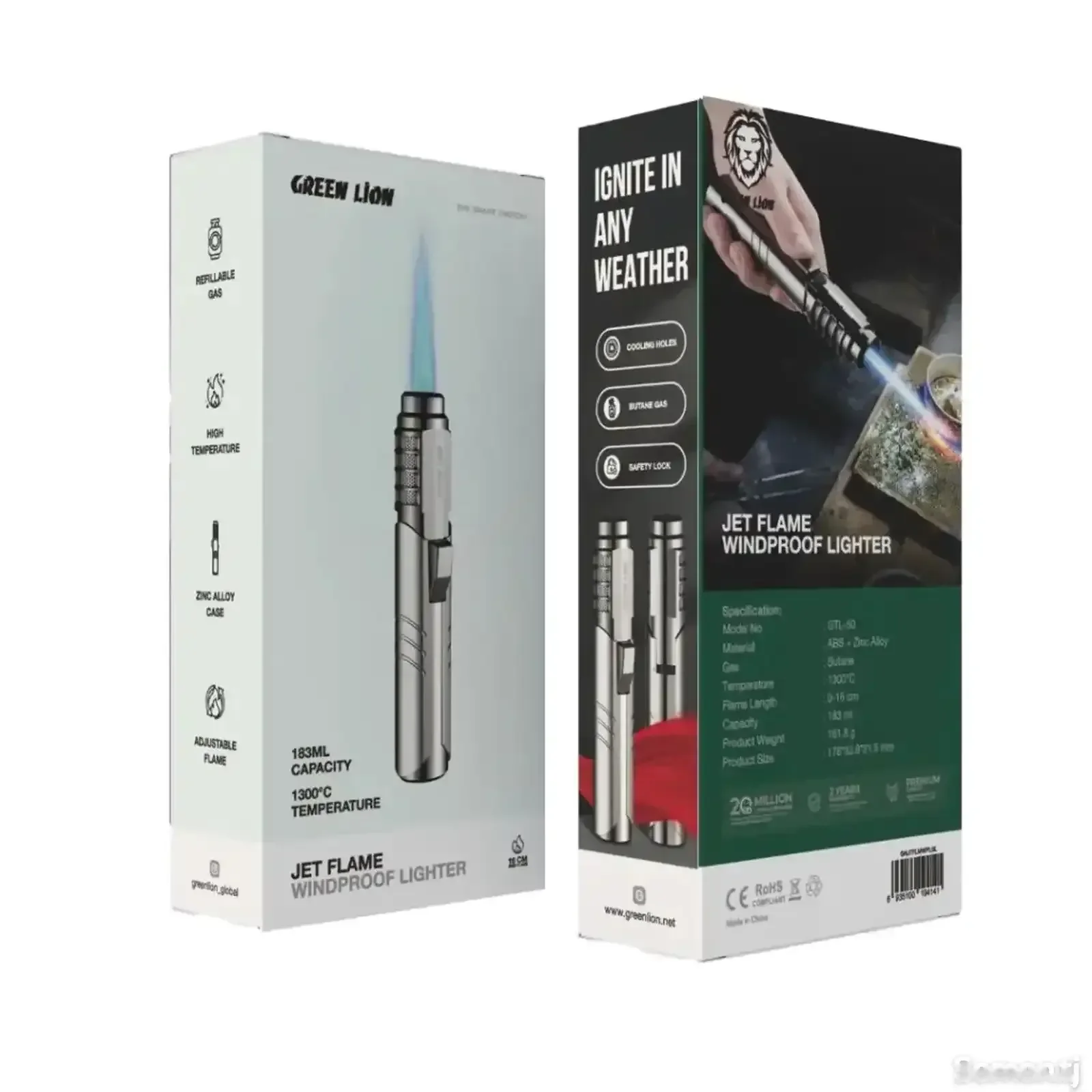 Ветрозащитная зажигалка Green Lion Jet Flame Windproof Lighter - Серый