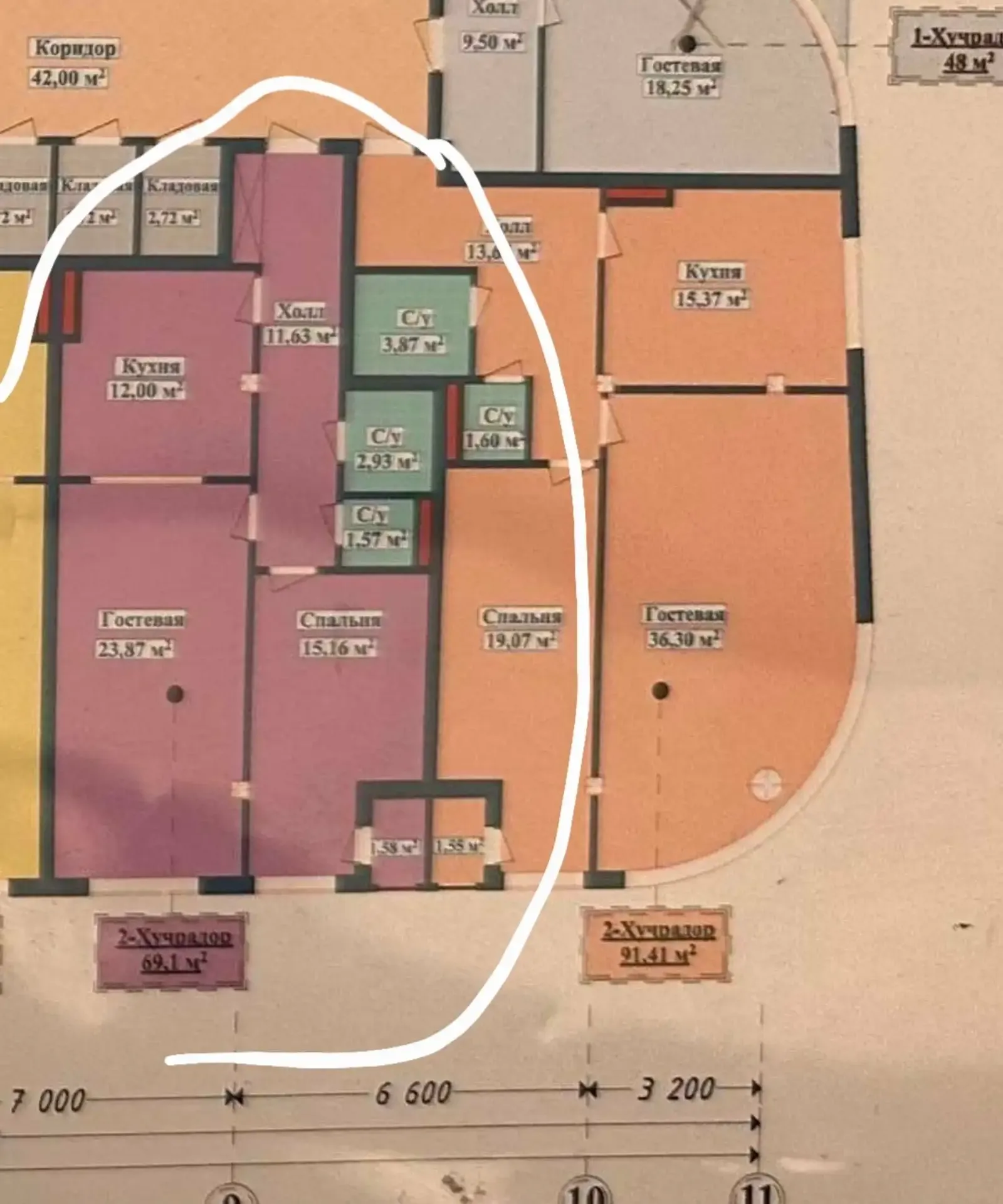 2-комн. квартира, 6 этаж, 69 м², Исмоили Сомони