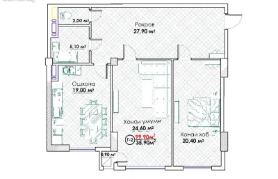 2-комн. квартира, 5 этаж, 100 м², Исмоили Сомони, Спартак, Кольцевой Пивзавод