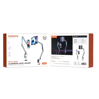 Алюминиевый держатель с LED-подсветкой Porodo Multi-Joint Aluminum Desk Mount