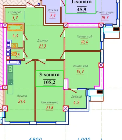 3-комн. квартира, 15 этаж, 105 м², И Сомони