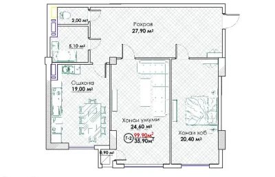 2-комн. квартира, 5 этаж, 100 м², Исмоили Сомони Спартак