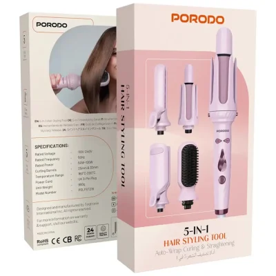 Стайлер Porodo 5-In-1 Hair Styling Tool with Auto-Wrap Curling & Straightening розовый