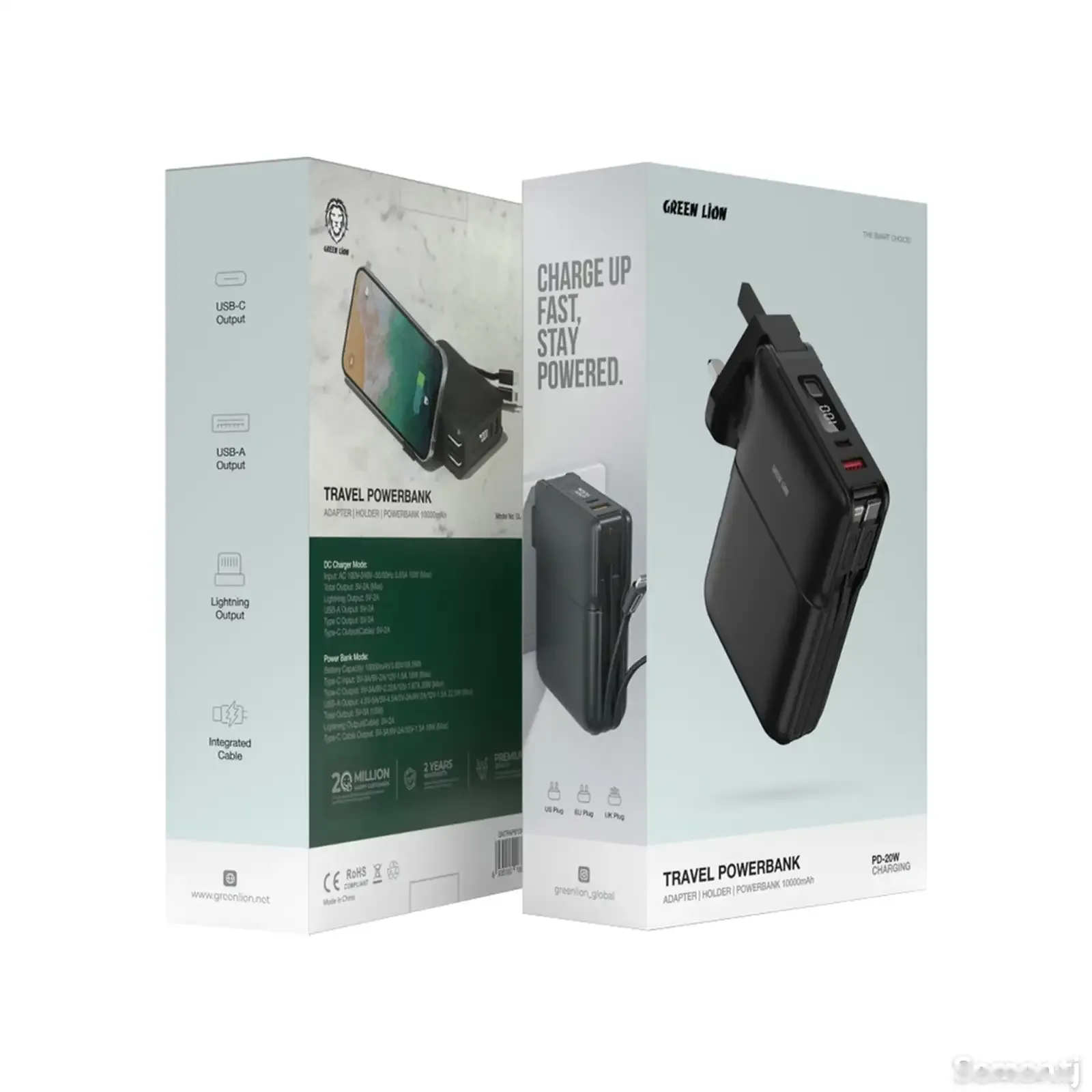 Портативный Повербанк Green Lion Travel 10000 mAh адаптером и держателем