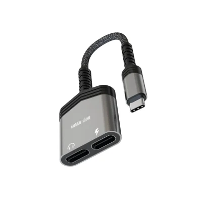 Переходник Green Lion 2 In 1 Splitter Adapter Type-C to Type-C (Charging & Audio) черный