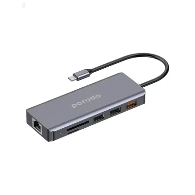 Портативный хаб Porodo 9in1 USB-C Hub Type-C PD 100W HDMI Ethernet USB SD Card 3