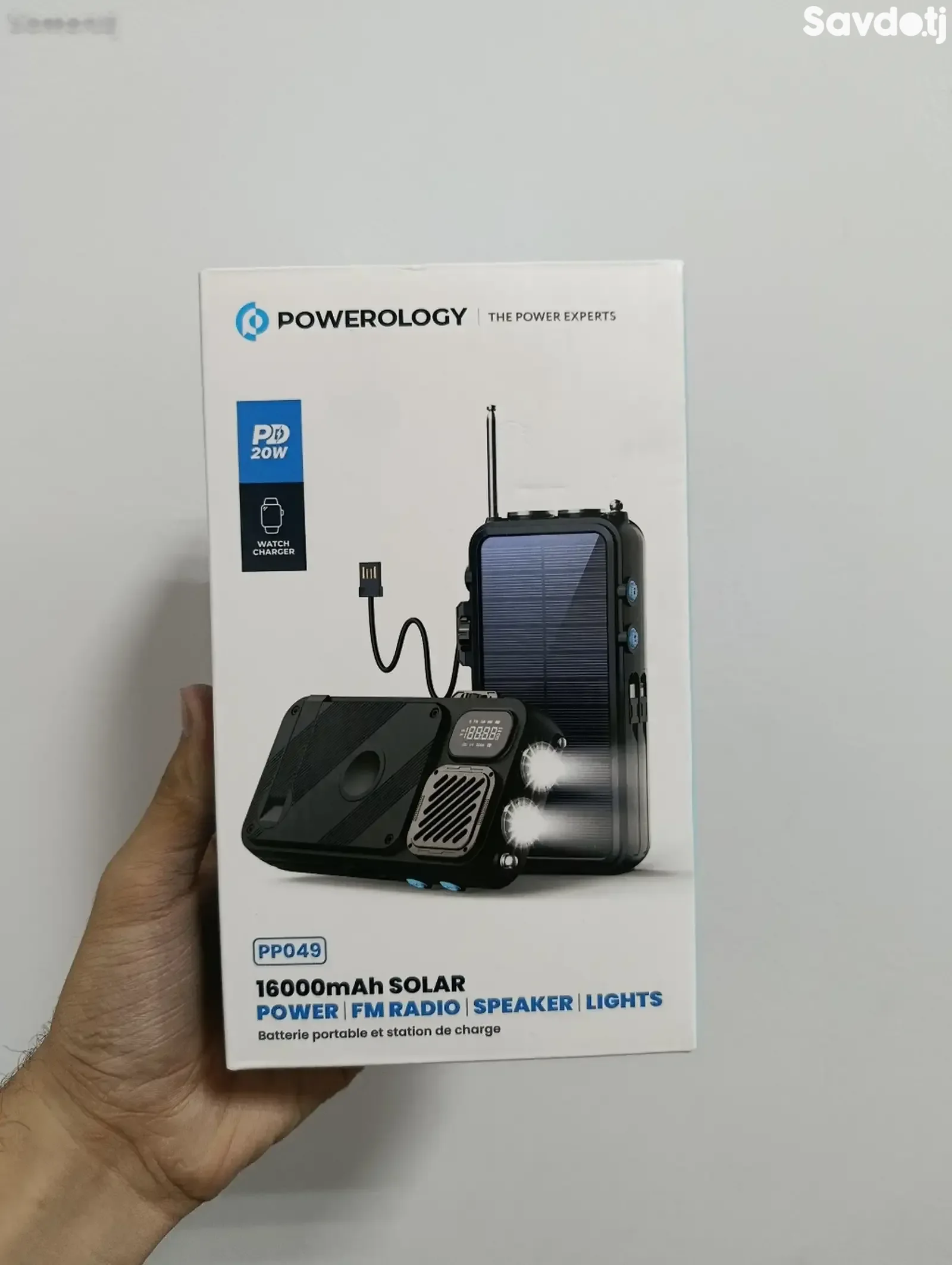 Портативный солнечный повербанк Рowerology 16000mAh Solar Power Bank with FM Rad