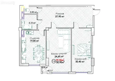 2-комн. квартира, 5 этаж, 100 м², И. Сомони